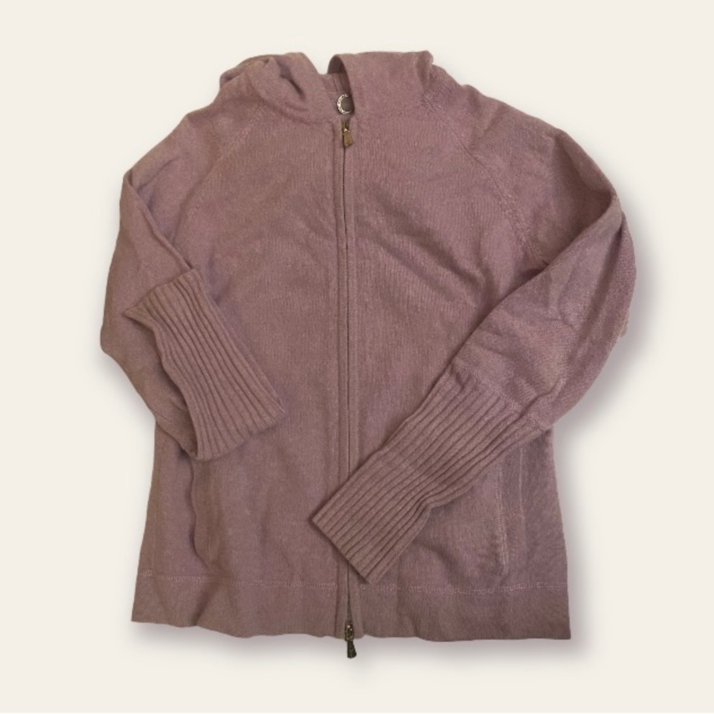 Anthropologie One Girl Who lavender cashmere zip up hood sweater jacket pockets